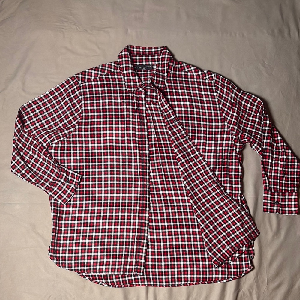 Lane‎ Bryant Red and White Casual Button Down Shirt Checkered Western